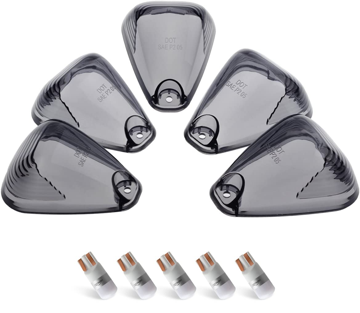 Hercoo Smoke Roof Cab Marker Lights Lens W/Led Bulbs Aftermarket Replacement Compatible With F150 F250 F350 F450 F550 Super Duty