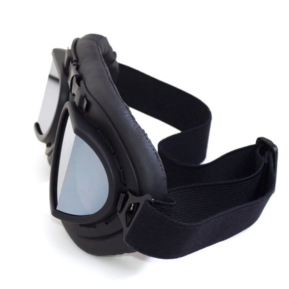 Kucehiup Vintage Aviator Goggles Motorcycle Goggles (Black Frame Silver Lenses)