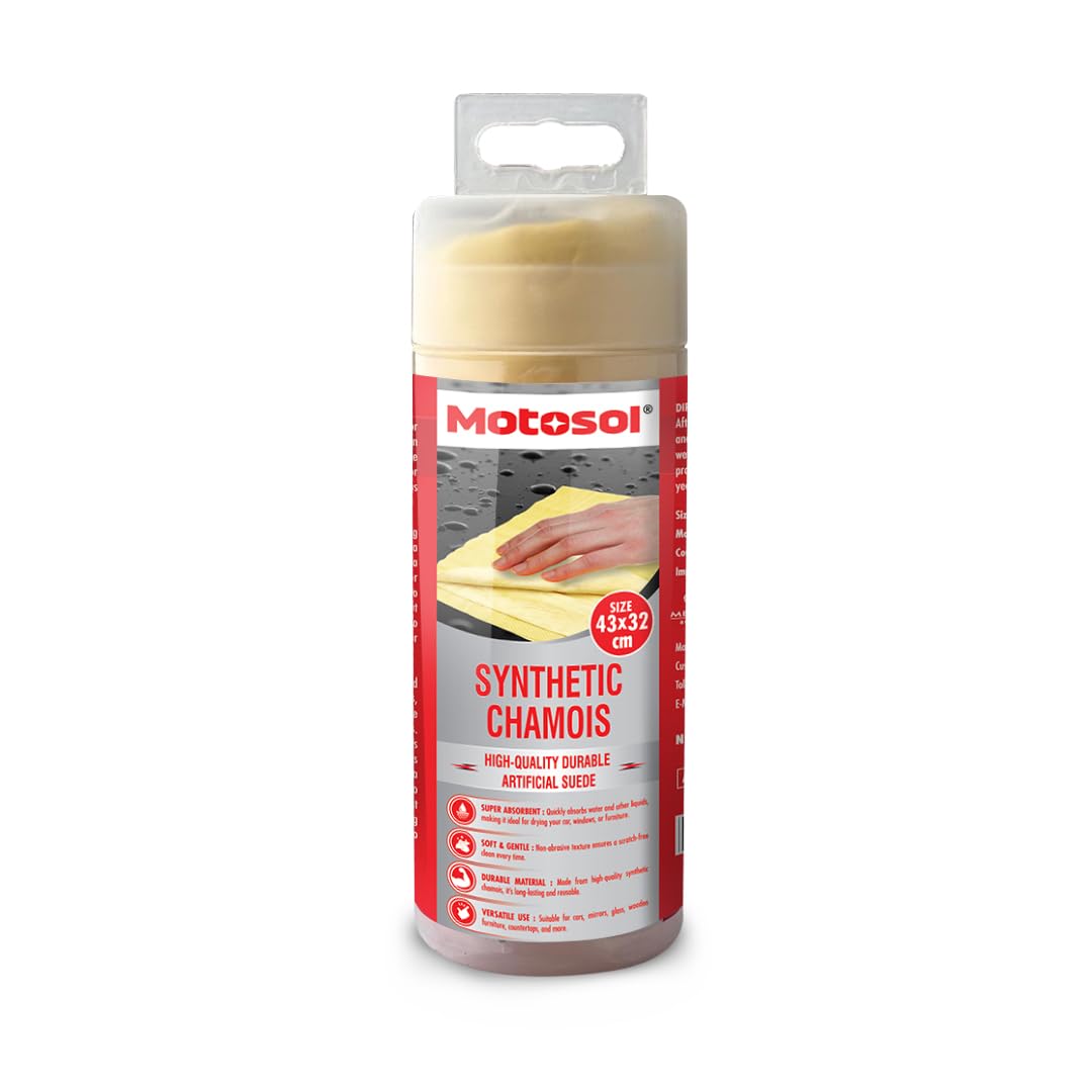 Motosol Synthetic Chamois for Car & Home | Ultra Absorbent Artificial Suede Drying Cloth | ScratchFree | Reusable | for Car Was