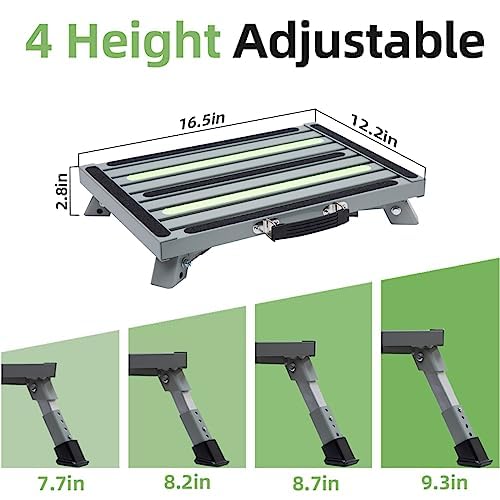 Garfatolrv Safety Rv Steps Iron Adjustable Height Folding Platform Step With Glow In The Dark Tapes Camper Steps Supports Up To