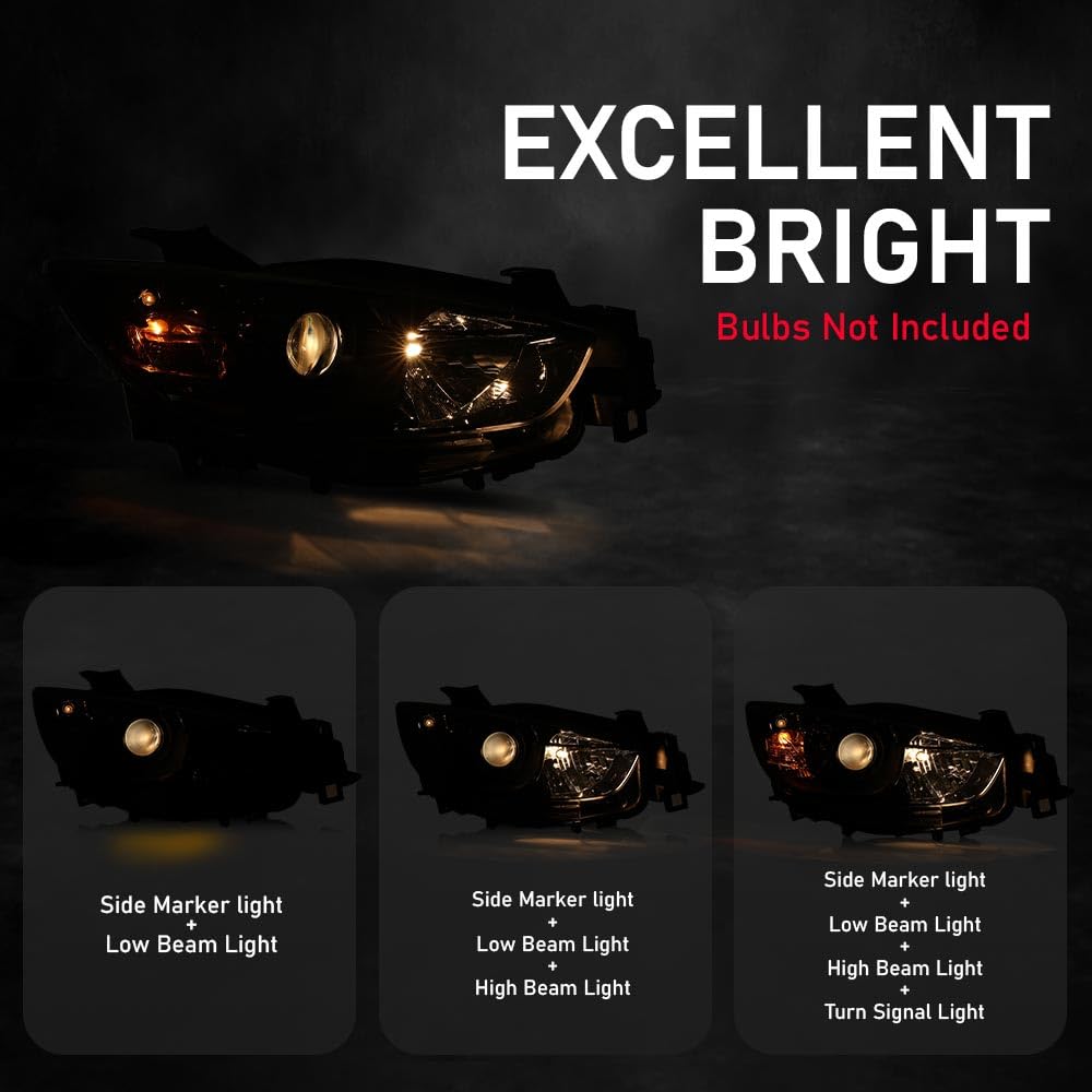 Cheda Pair Headlights Assembly Compatible With Mazda Cx-5 (Submodel: Grand Touring, Gs, Gt, Gx, Sport) 2013-2016 Factory Headlam