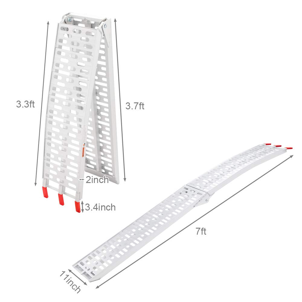 Tuffiom 7Ft Aluminum Truck Ramps 750Lbs Capacity,Folding Loading Atv Ramps For Pickup Trucks Bed, Trailer Ramp With Load Straps