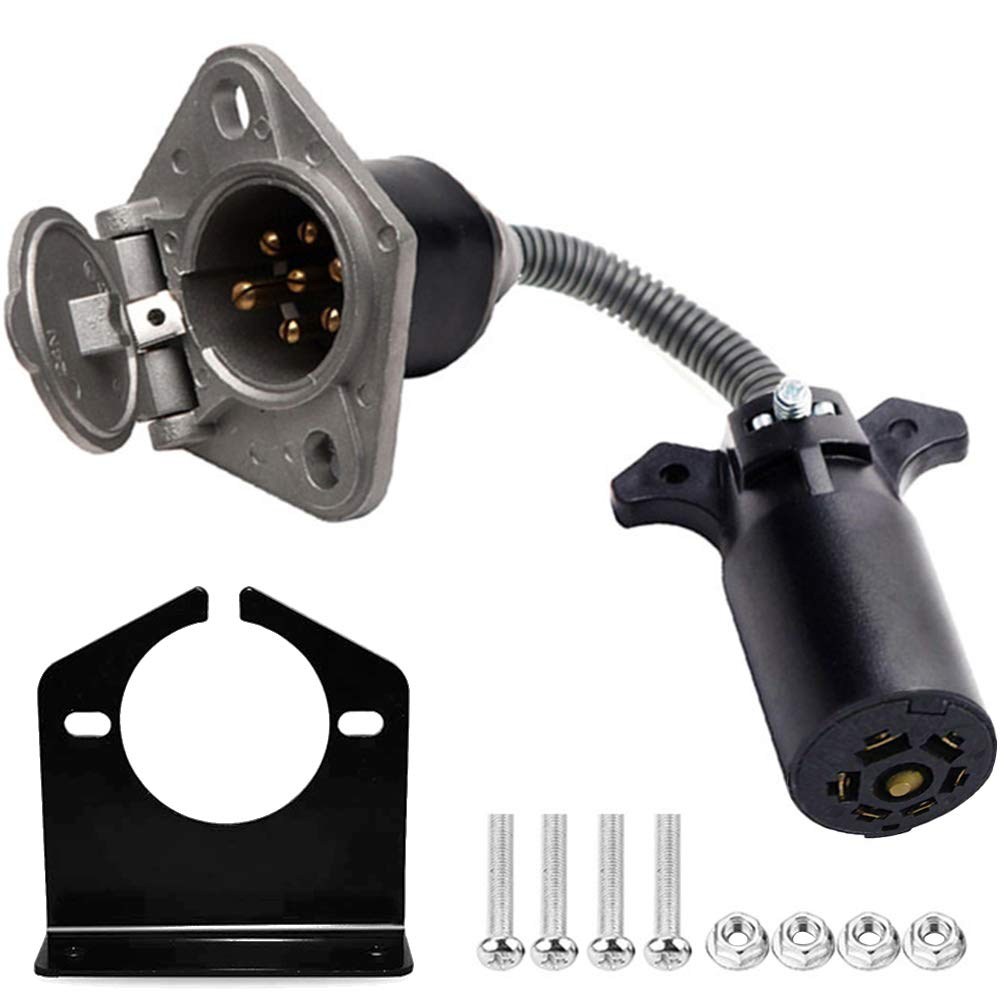 CARROFIX 7 RV Blade Plug to 7 Way Pin Type Trailer Electrical Adapter Connector with Mounting Bracket