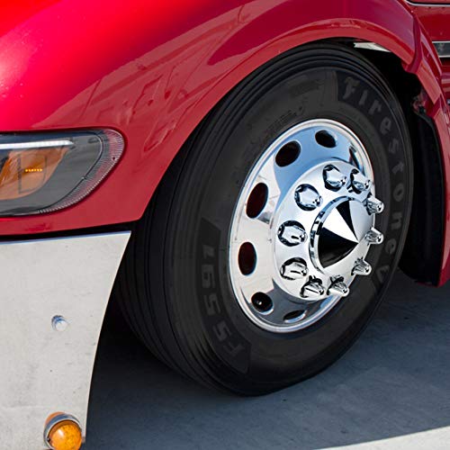 United Pacific 10060Cb - Wheel Lug Nut Cover Set - 33Mm X 2 5/8'' Chrome Plastic Bullet Nut Cover With Flange - Push-On (