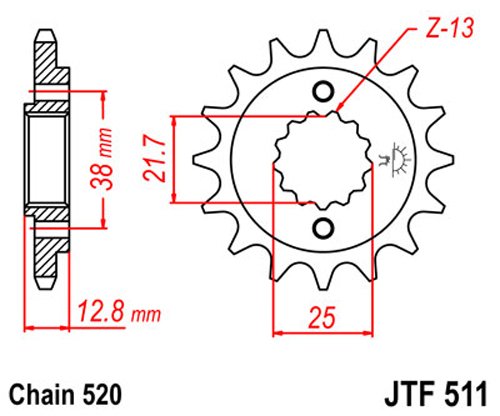 Jt Sprockets Jtf511.16 16 Tooth Steel Front Countershaft Sprocket, Single