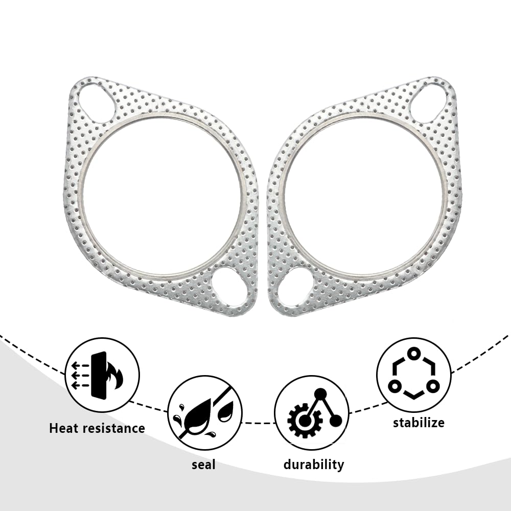 2 Pcs Car Exhaust Gasket,2.5' 2-Bolt Exhaust Flange Gasket Replacement Oem#120-06310-0002,Standard Exhaust Manifold Gasket Car Accessories Made Of High Temp Gasket Material(2.5Inch)