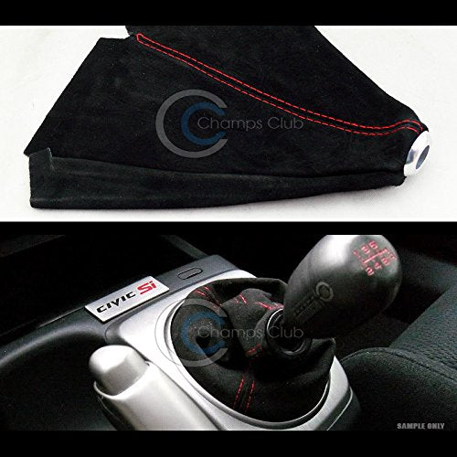 Topline_autopart Black Simulated Suede & Red Stitch Shiftier Shift Boot Gear Cover Compatible with MT Manual/at Auto Transmission