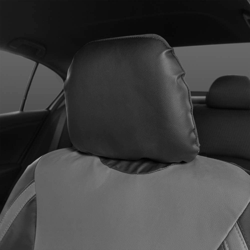 Motor Trend Gray Faux Leather Car Seat Covers For Front Seats - Premium Automotive Bucket Seat Covers, Made For Vehicles With Removable Headrests, Interior Covers For Car Truck Van Suv