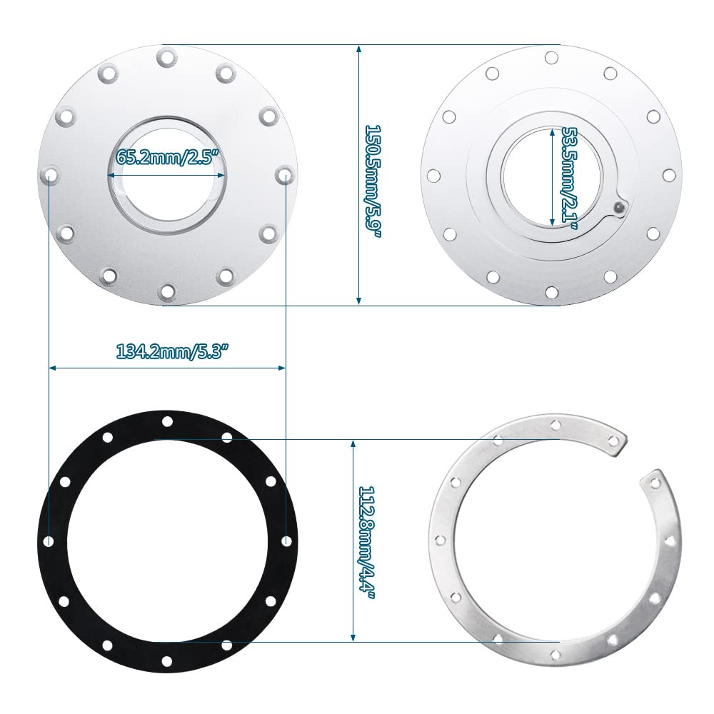 Ptnhz Universal Billet Aluminum Fuel Cell Cap Embedded Auxiliary Oil Tank Cover Flush Mount With 12 Hole Cell Bung And Gasket