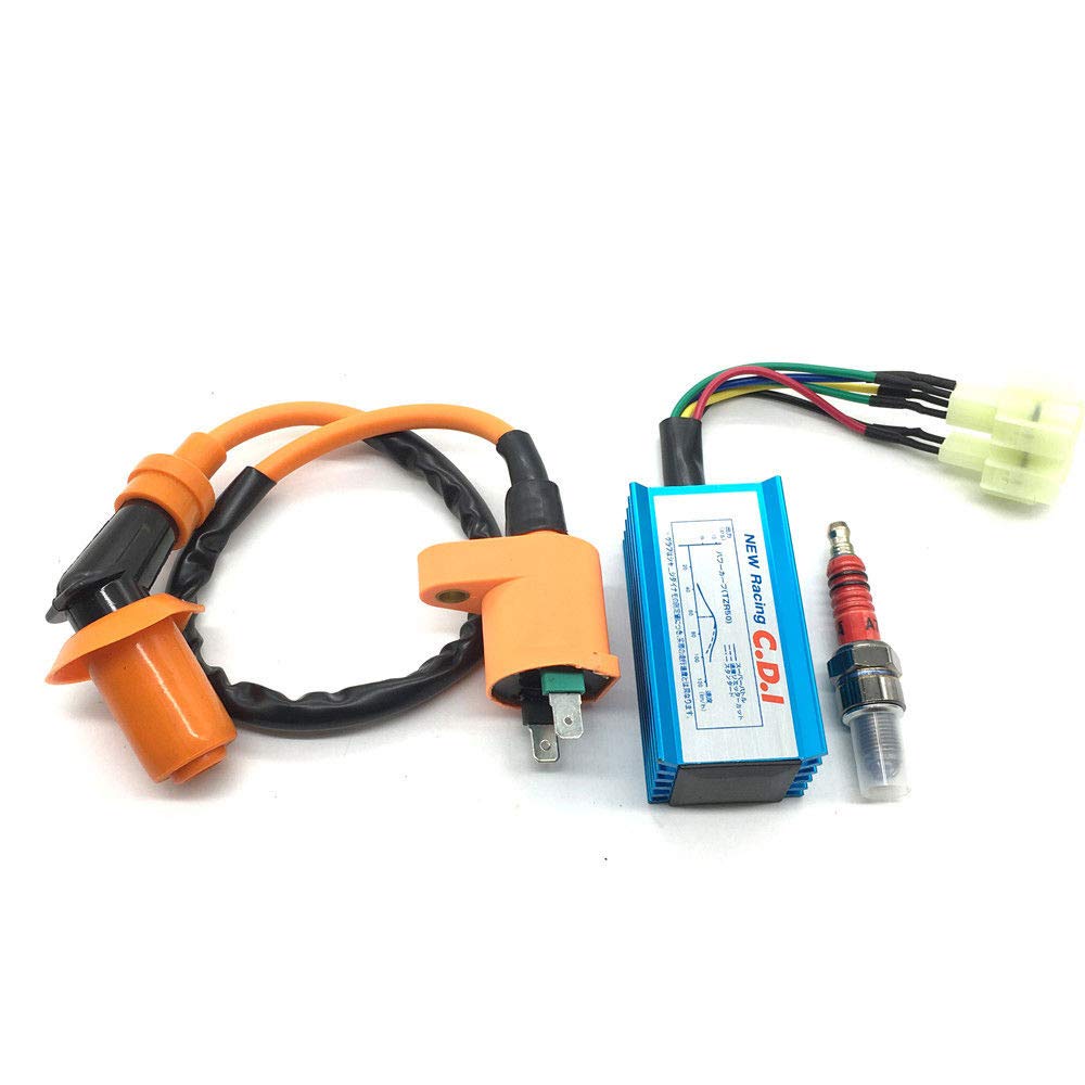 Vrweare High Performance Motorcycle Racing 6Pin Cdi Ignition Coil Spark Plug Set Fit For Gy6 150Cc 125Cc 50Cc 4-Stroke Engines Scooter Atv Go Kart Moped Quad Pit Dirt Bike Cart