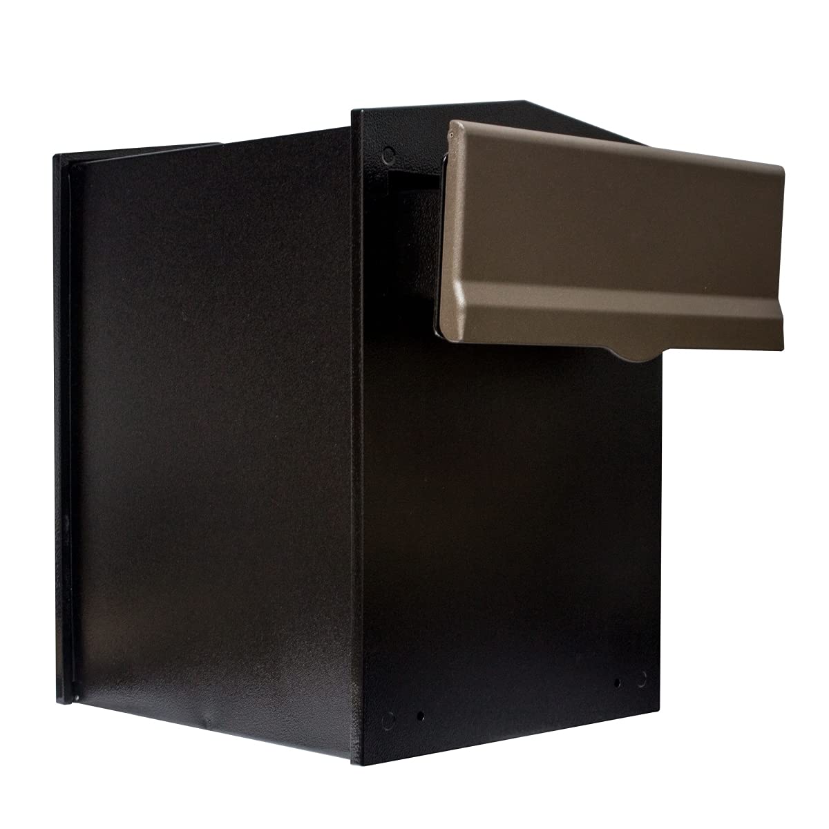 QualArc Liberty Rear Access Wall Mount Mail Collection Box with Bronze Letter Plate and 4' - 6' Adjustable Chute - Black