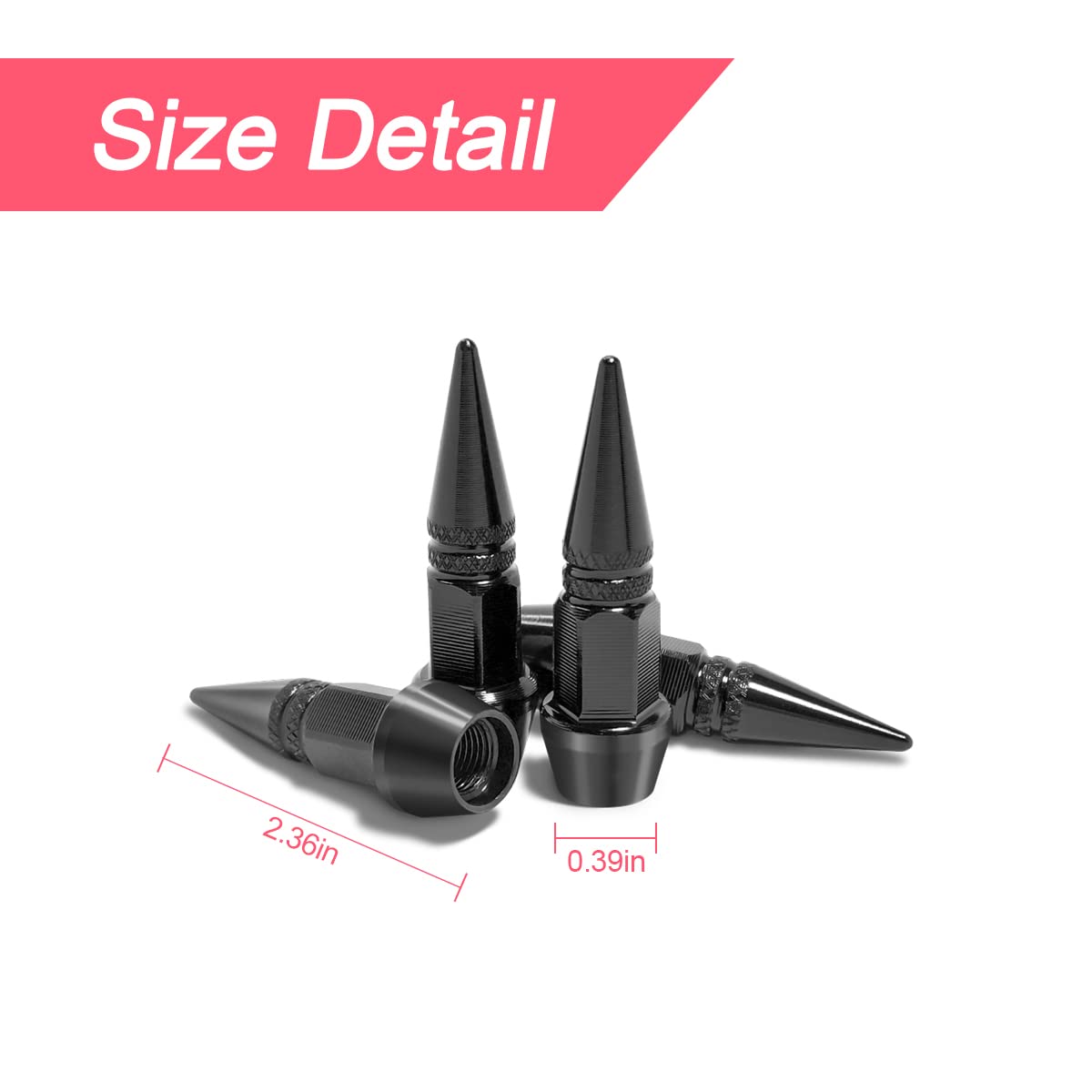 Car Tire Valve Stem Cap, 4 Pack Airtight Rustproof Unique Shape Design Valve Stem Caps Universal For Most Cars, Bicycles, Motorcycles, Suvs, Cool Car Accessories For Men Women (Black/60Mm)