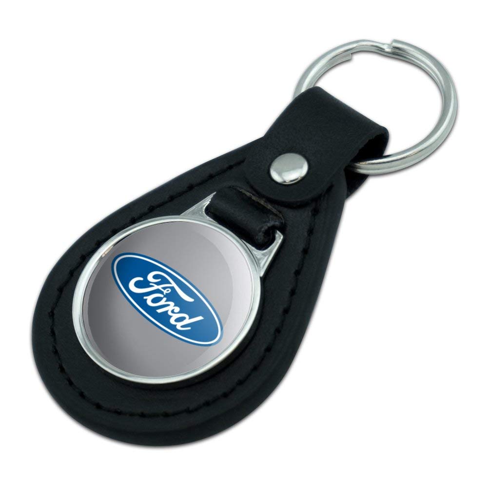 Graphics & More Black Leather Ford Motor Company Blue Oval Logo Keychain