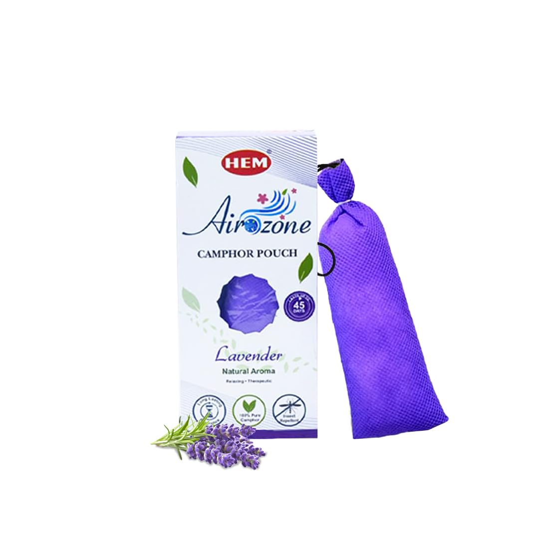 Hem Airozone Lavender Camphor Pouch | Air Freshener For Car, Wardrobe, Drawers, Kitchen & Travel Bags | Floral Aroma For Purific