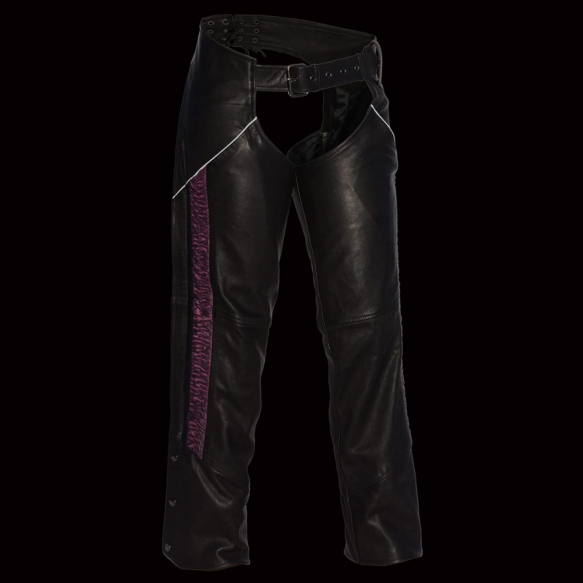 Milwaukee Leather Chaps For Women Black Naked Skin Purple Crinkled Stripes- Reflective Trim Motorcycle Chap Mll6500 - Small