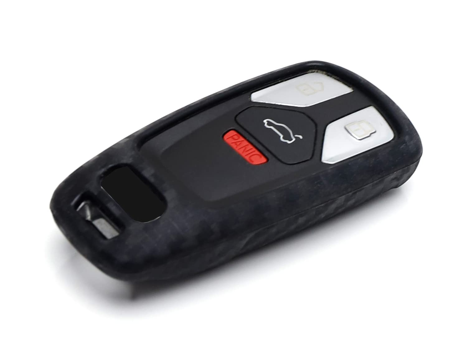 iJDMTOY Carbon Fiber Finish Soft Silicone Key Fob Cover Compatible with Audi 2017-up A4 A5 Q7 TT Smart Key (Black Twill Weave Pattern)