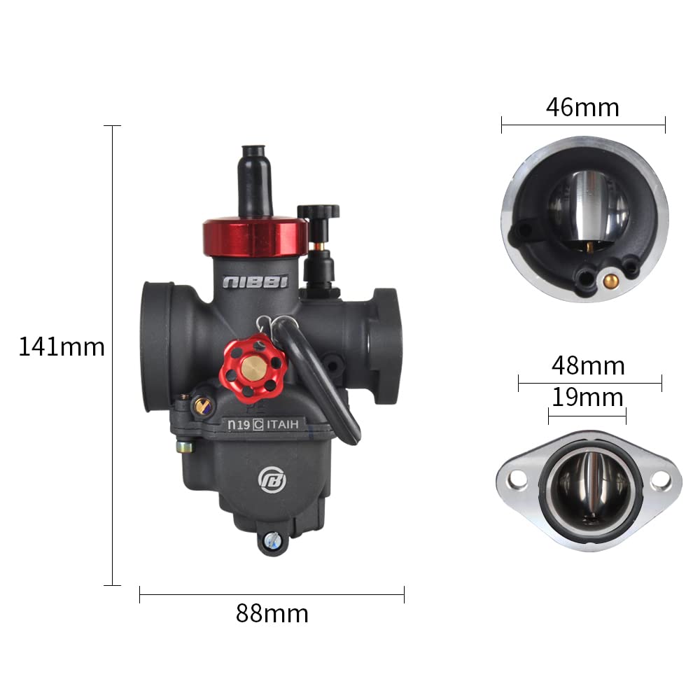 Nibbi Motorcycle Carburetor 19Mm 50Cc 70Cc 100Cc Carburetor Pe19Fl With Carburetor Jets Fit Yamaha Kawasaki Suzuki Apollo Dirt Bike Mini Bike Ssr Ttr Kymco Sym Taotao Gy6 Scooter Moped