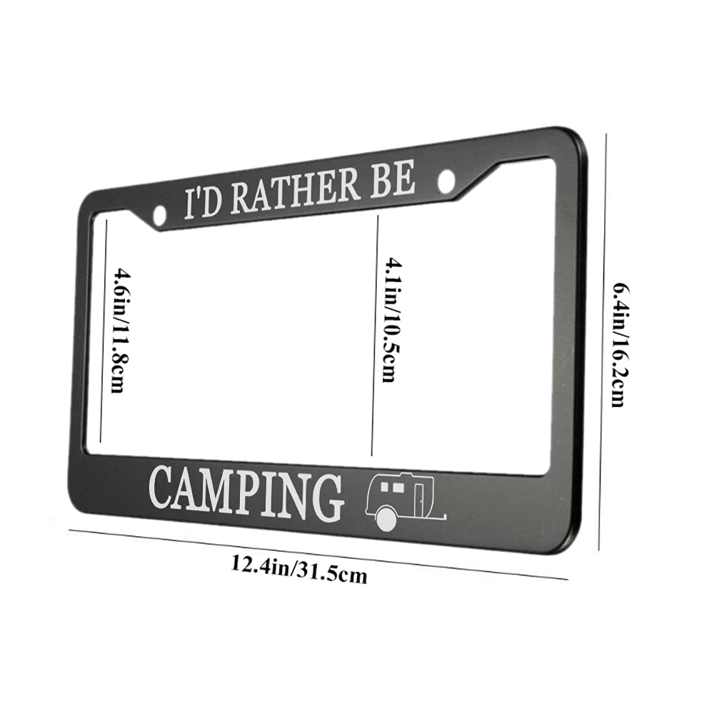 Ofloral I'D Rather Be Camping Aluminum Alloy License Plate Frame Car Rv Tent Outline Applicable To Us Standard Metal Car Tag Fra