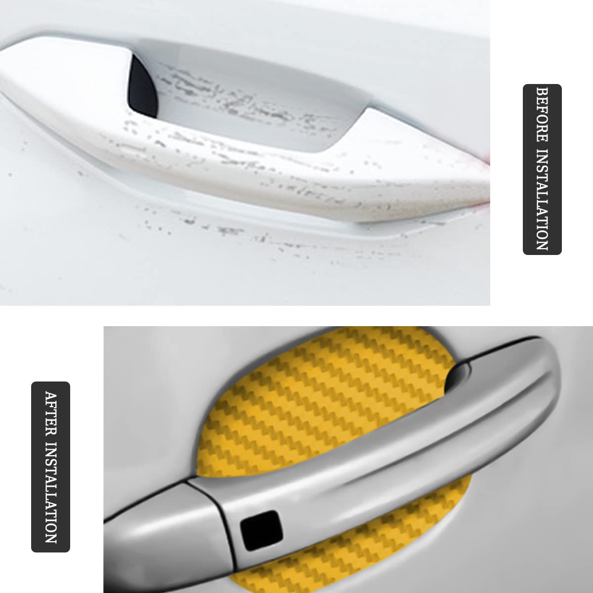 4Pcs Car Door Handle Protector Sticker, Universal Carbon Fiber Anti-Scratches Auto Door Handle Protective Film, Car Door Side Paint Cover Guard Stickers Fit For Most Car Handles(Gold/4Pcs)