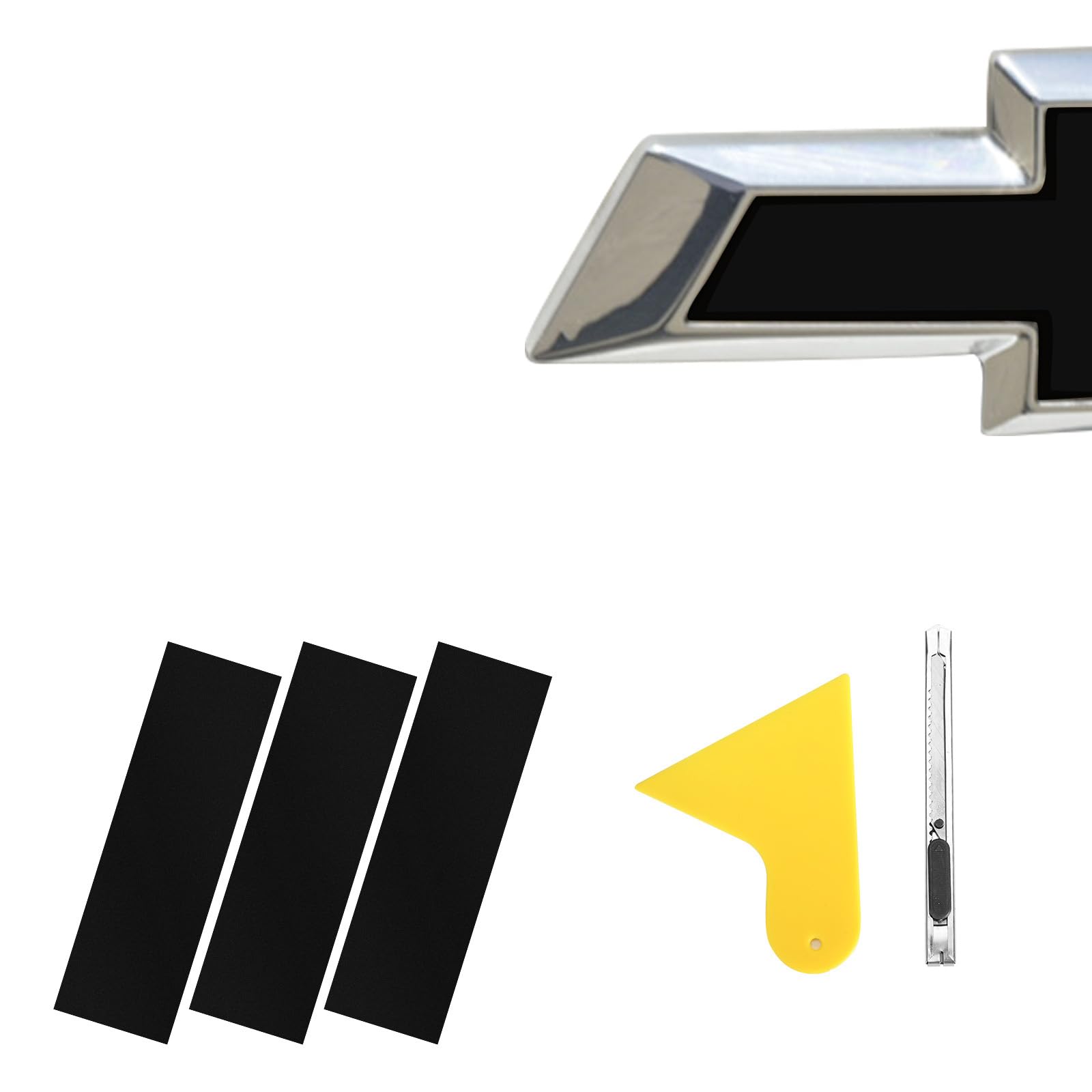 Blakaya 11.8'' X 4'' Bowtie Emblem Wrap Kit For Chevy Logo Overlay Vinyl Wrap With Spatula And Cutter 3 Pcs Matte Black