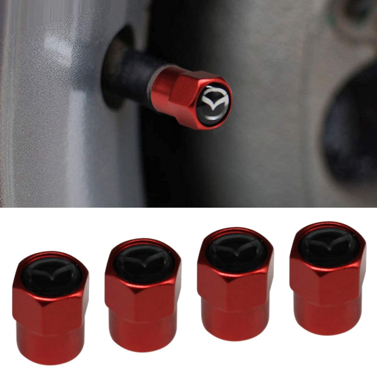 Hisport Hex 016 Red 4Pcs Universal Car Tire Valve Stem Caps Air Cover Fit Mazda Accessories