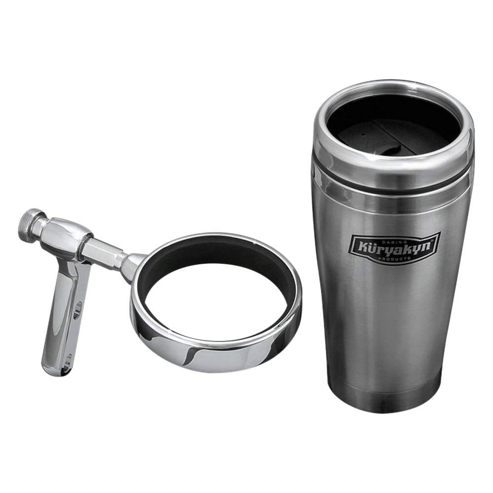 Kuryakyn 1463 Motorcycle Handlebar Accessory: 12 Fl Oz Stainless Steel Mug With Universal Drink/Cup Holder For Motorcycles With Perch Mount, Chrome