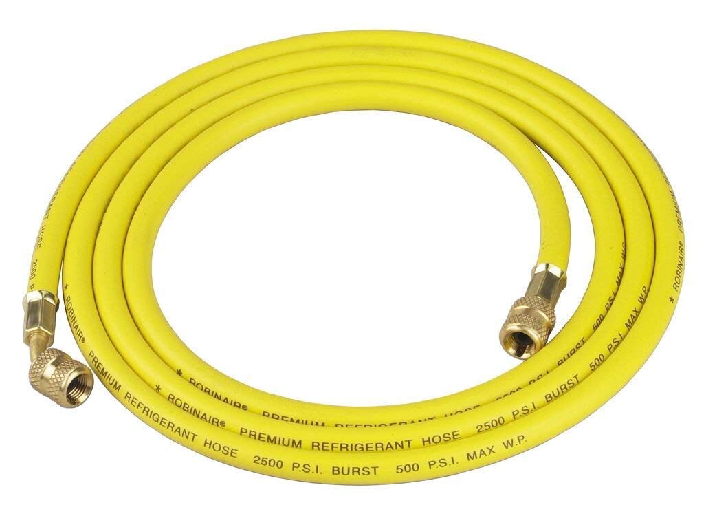 Robinair 31096 1/4'' Premium Refrigerant Charging Hose - 96'' Long, Yellow, Standard Fittings