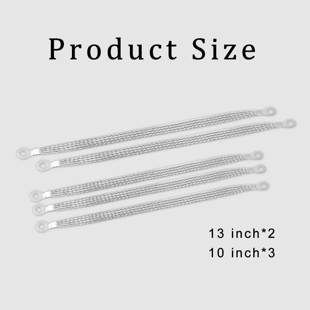 5 Pcs Universal Automotive Ground Strap, 3Pcs 10''X 1/2'' & 2Pcs 13'' X 1/2'' Engine Ground Strap, Professional Vehicle Groundin