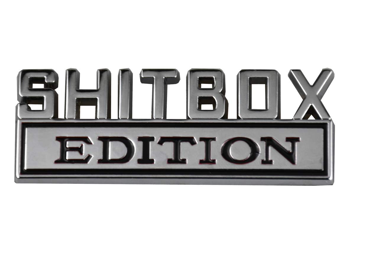 2Pcs Metal Shitbox Edition Car Emblem Badge 3D Sticker Decal Compatible With F-150 F250 F350 Silverado 1500 2500 3500 (Chrome)