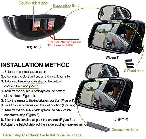 Car Blind Spot Mirrors(5.12 * 2.75in), Universal Automotive Auxiliary Mirror for Cars Adjustable AngleRearview Car SUV Mirrors S