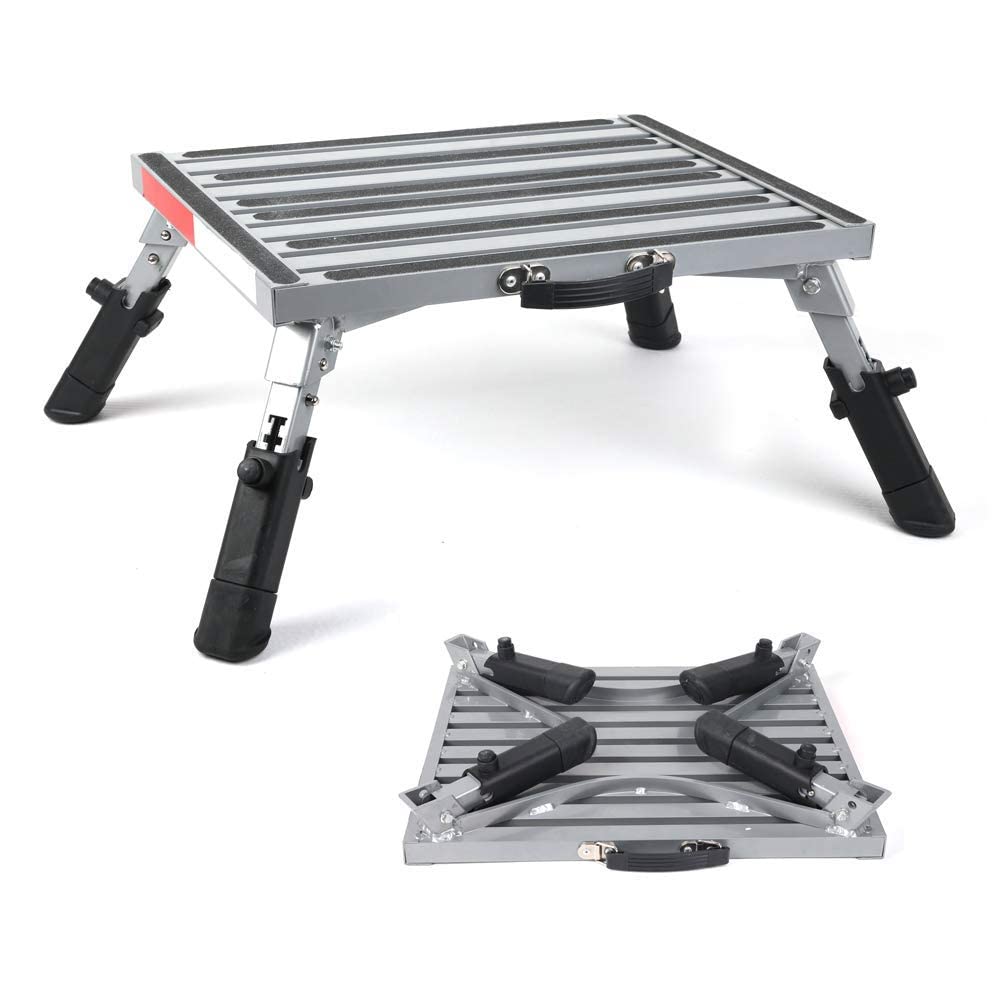 Prime 1 Safety RV Steps Extra Large Platform 19in x 14.5in Extra Size RV Folding Step Stool and Ladder, 600lbs, Height Adjustabl