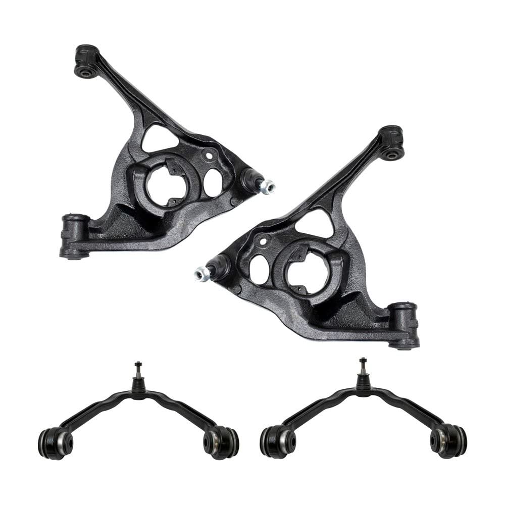 TRQ Front Upper & Lower Control Arm with Ball Joint Set Compatible with 2003-2014 Chevrolet Express 1500 2003-2005 Express 2500 