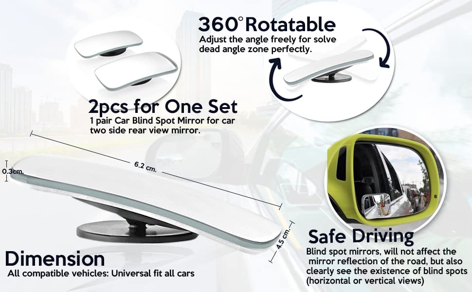 Icbeamer 2 Pieces Rectangle-Shaped Automobile Rear Blind Spot Mirror, 360 Degree Rotating Design, Automobile Side Mirror Wide An