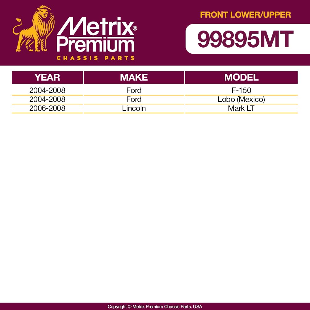 Metrix Premium Chassis Parts - 4 Pc Front Upper Control Arm & Front Lower Ball Joint Kit Fits 04-08 Ford F-150, 04-08 Lobo (Mexi