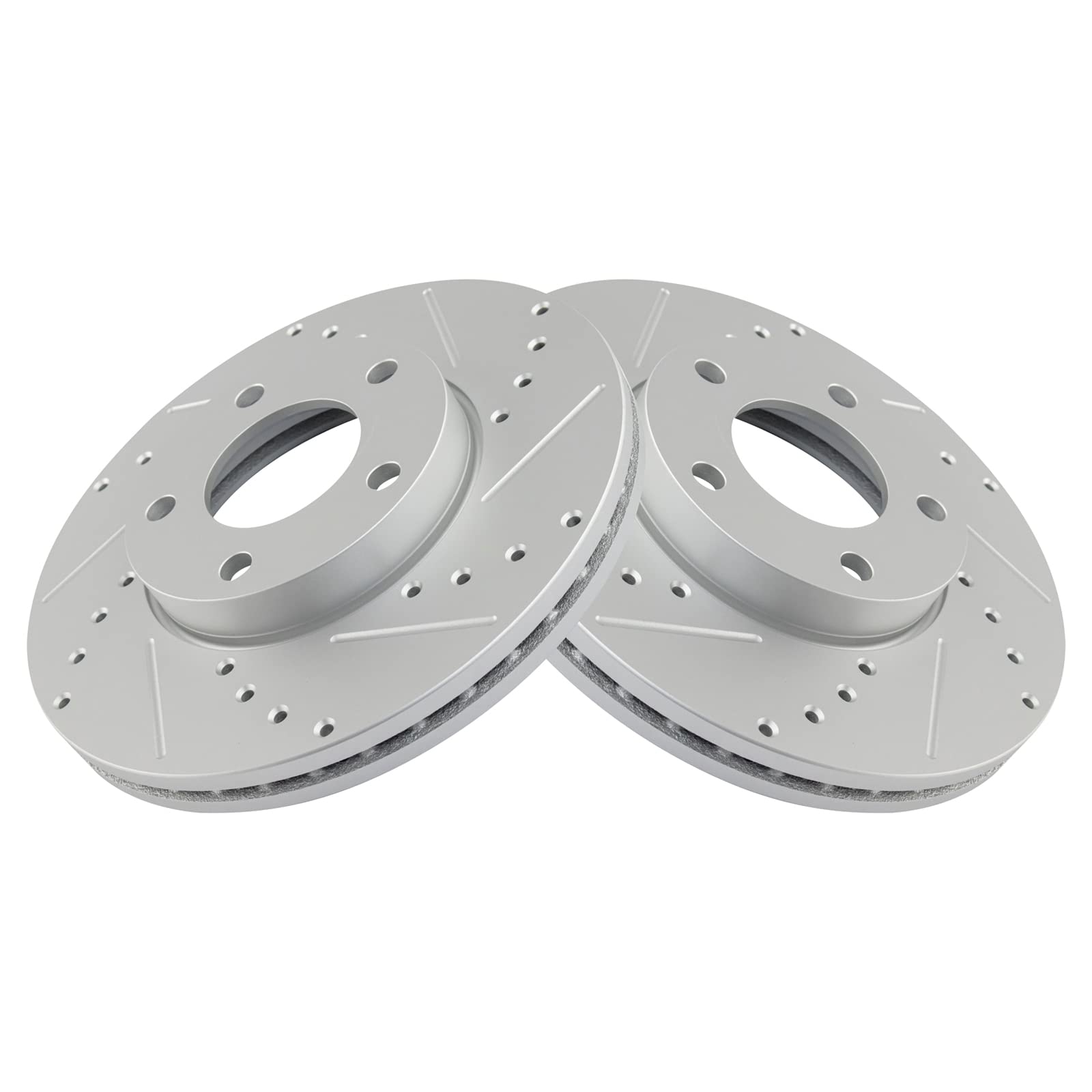 Trq Front Performance Brake Rotors Set Premium G-Coated Cross Drilled & Slotted Compatible With 2004-2013 Mazda 3