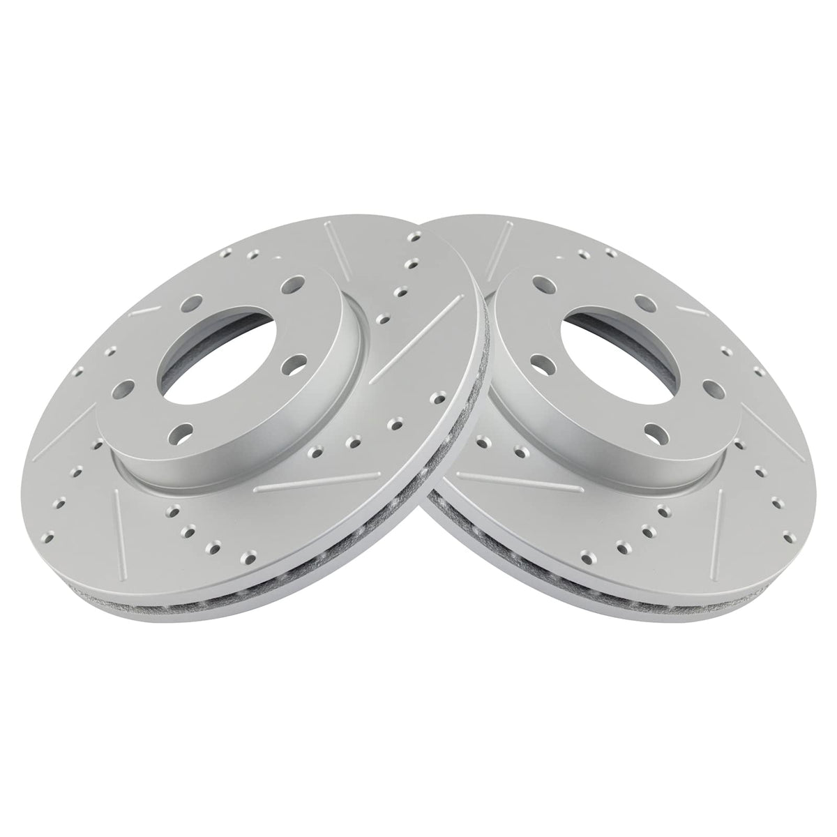 Trq Front Performance Brake Rotors Set Premium G-Coated Cross Drilled & Slotted Compatible With 2004-2013 Mazda 3