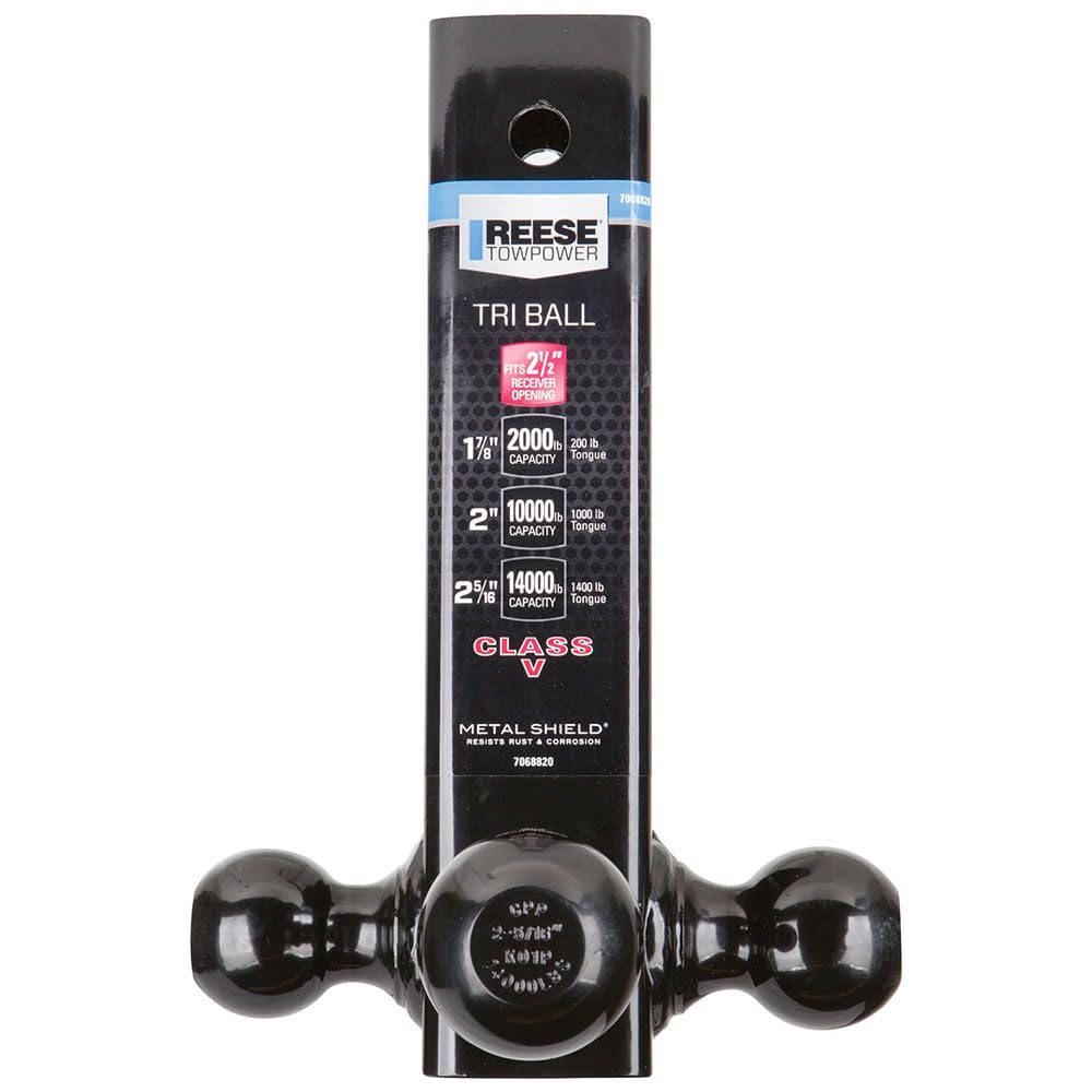 REESE Towpower 7068820 Tri-Ball Trailer Hitch Ball Mount, (1-7/8 Inch, 2 Inch, 2-5/16 Inch Trailer Hitch Balls), Fits 2-1/2 Inch Square Receiver, 14,000 lbs. Capacity