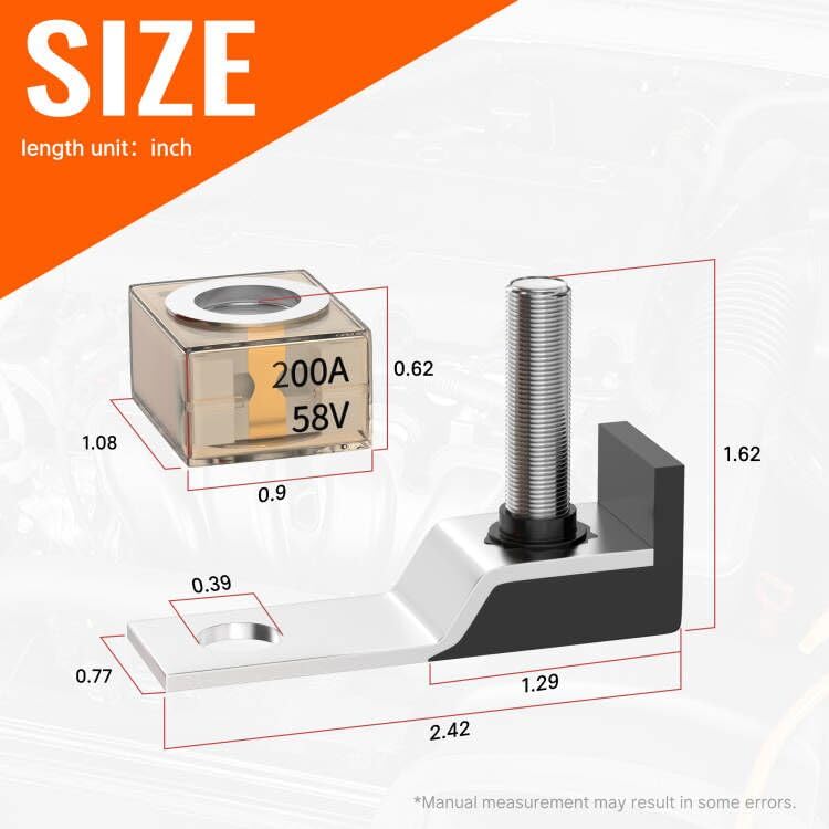 Joinfworld Battery Terminal Fuse Block Kit 200A 58V Mrbf Terminal Fuse Block With Single Stud 5/16''(M8) Marine Rated Battery Fu