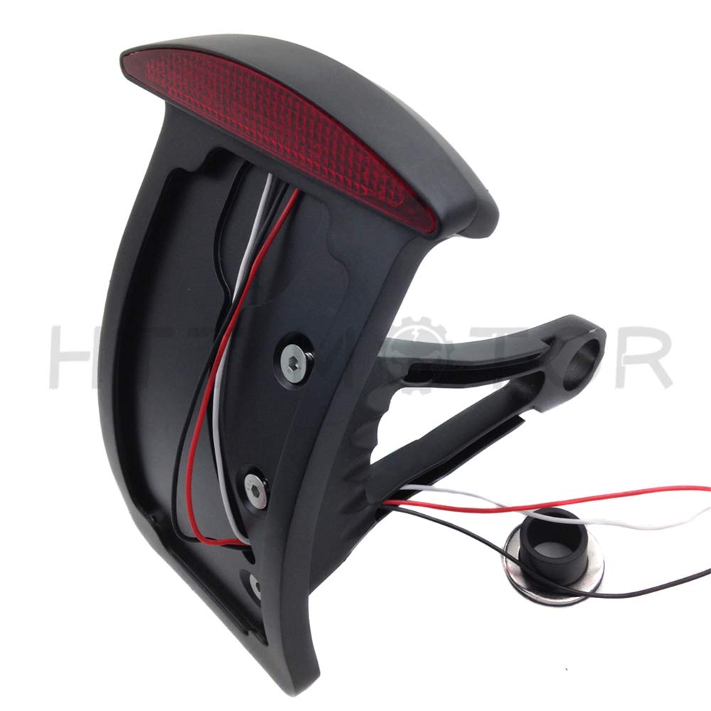 Httmt Mt301-A-Bk Black Curved Side Mounted License Plate Bracket W/Led Tail Light Brake Light 7/8 Inches Or 1 Inch Axles Compati