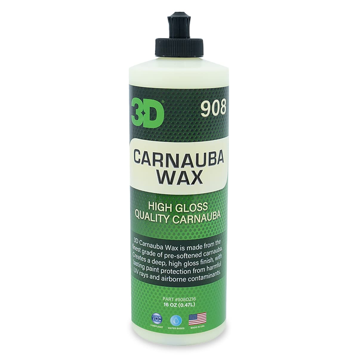 3D Carnauba Wax - High Gloss, Deep Shine Brazilian Carnauba Liquid Wax - Long Lasting Uv Paint Protection - Easy Application On Cars, Rvs, Boats, Motorcycles - Non-Staining Detailing Products 16Oz.
