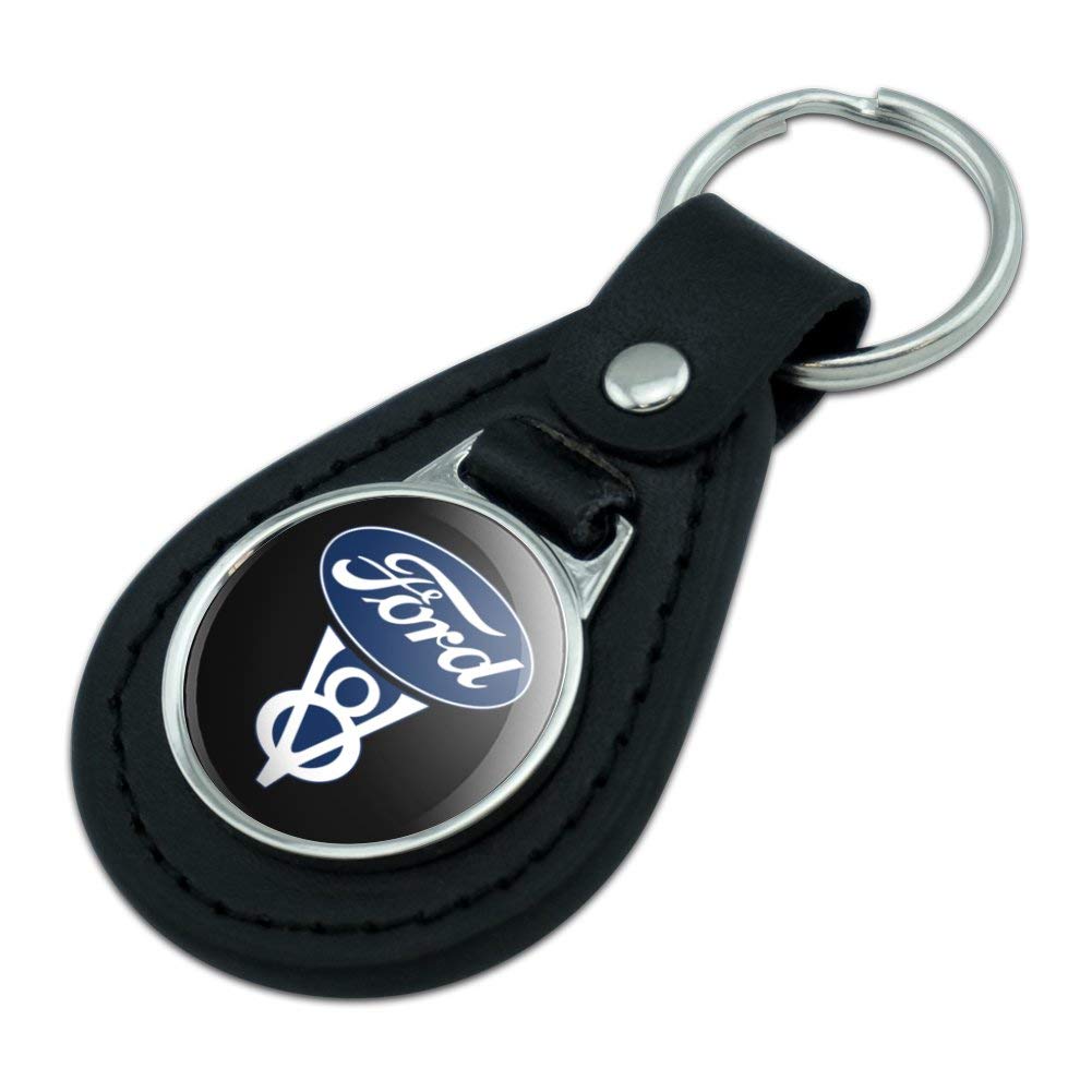 Graphics & More Black Leather Ford Vintage V8 Logo Keychain