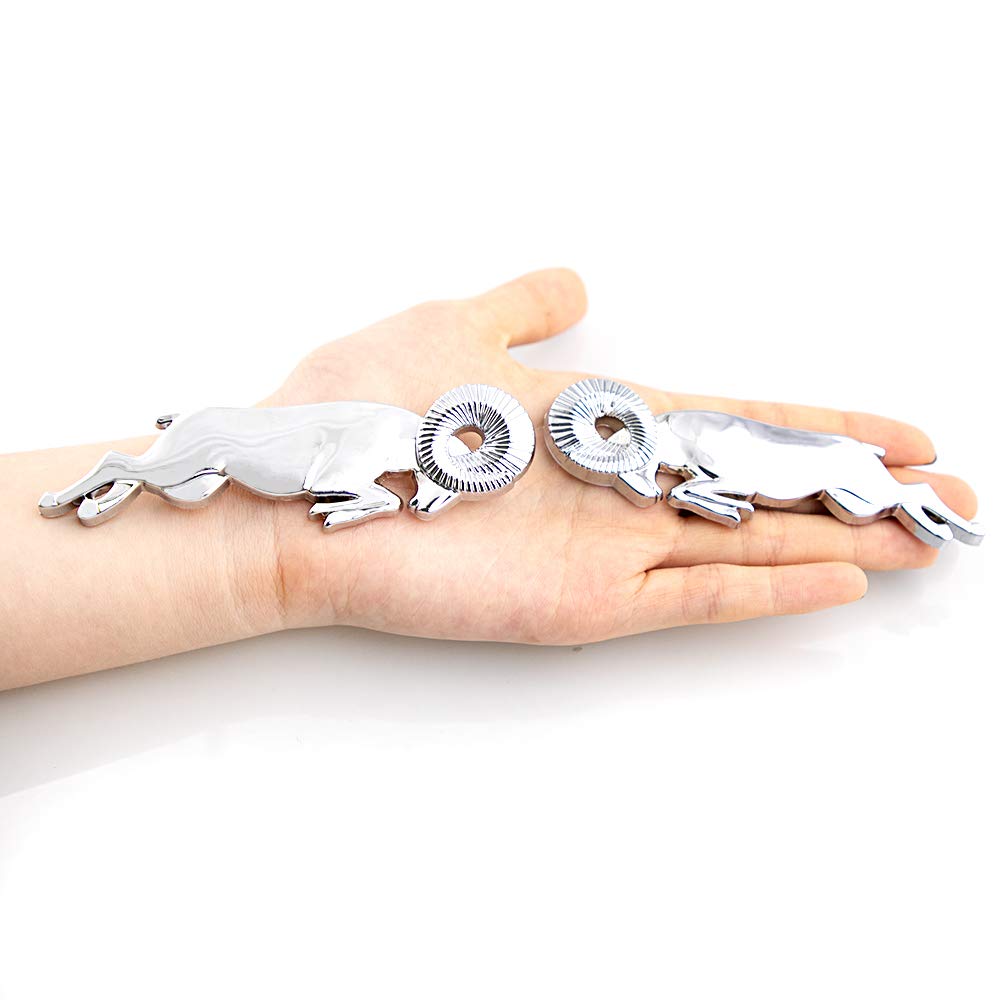 2Pcs 3D Car Emblem For Leaping Ram Body Fender Emblem Premium Car Nameplates For Ram 1500 (Silver)