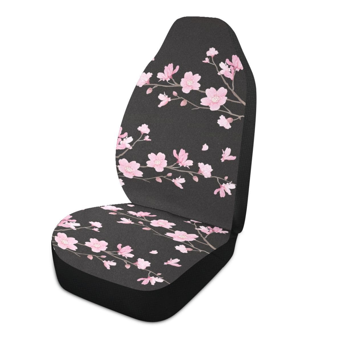 LONSANT Cherry Blossom Car Seat Covers Set of 2,Japanese Pink Flowers Print Tree Branches with Falling Petals Universal Auto Fro