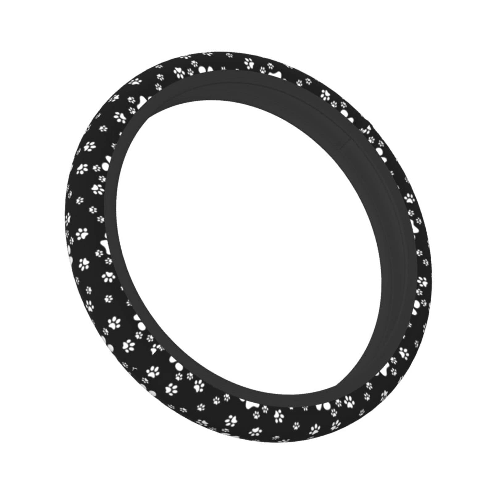 Cute Animal Paw Print Steering Wheel Cover Universal Seamless Pattern Animal Pet Foot Prints White Wheel Protector For Women Lad