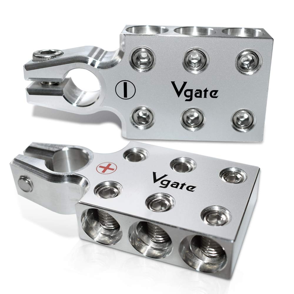 Vgate 6X00 (2/0) Awg Gauge Lead-Acid Battery Terminals Clamp - Positive And Negative (+/-)(Pair) For Tapered Top Post