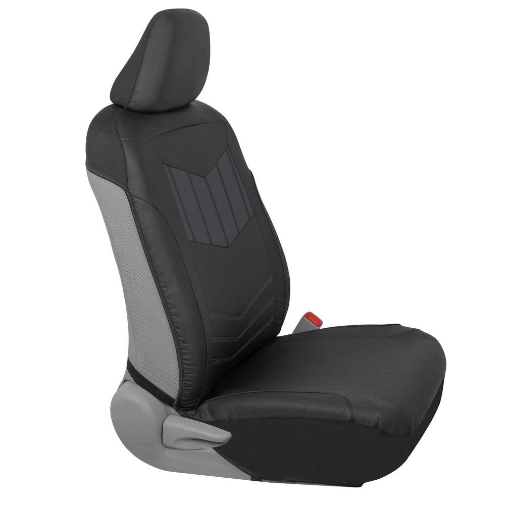 Motor Trend Super Sport Gray Faux Leather Seat Covers, Front Seats - Modern Two-Tone Design, Easy to Install Seat Protectors, Interior Covers for Car Truck Van and SUV