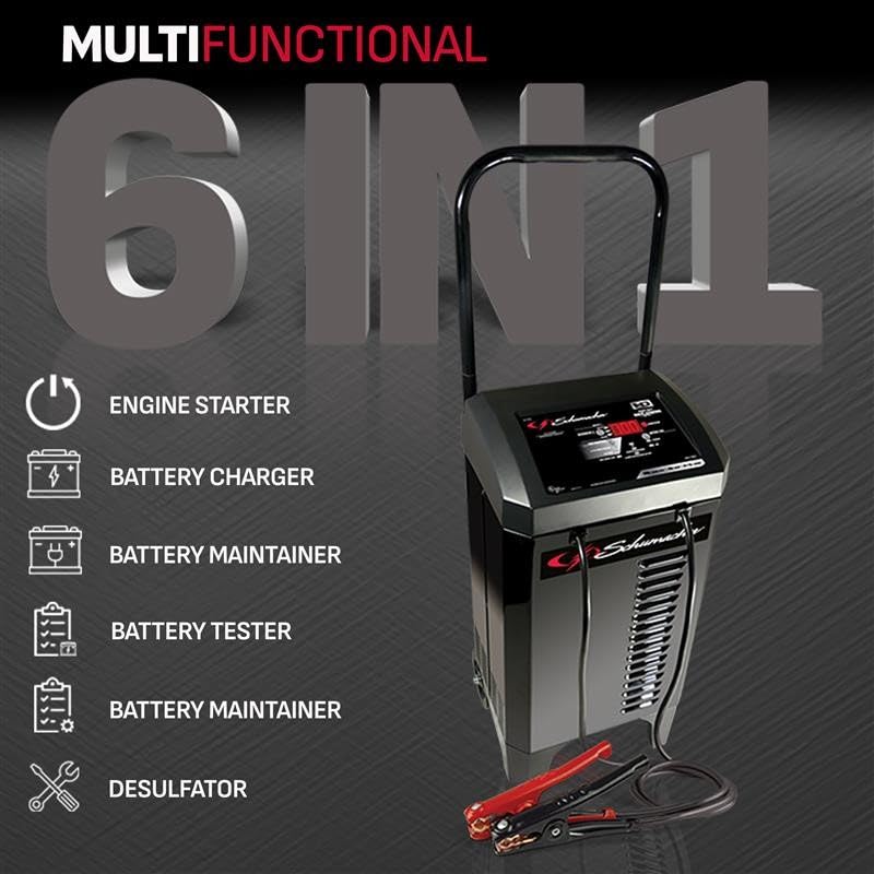 Schumacher Electric Fully Automatic Wheeled Battery Charger and Engine Starter 6-in-1, SC1309 - 200 Cranking Amps, 6 Volt and 12