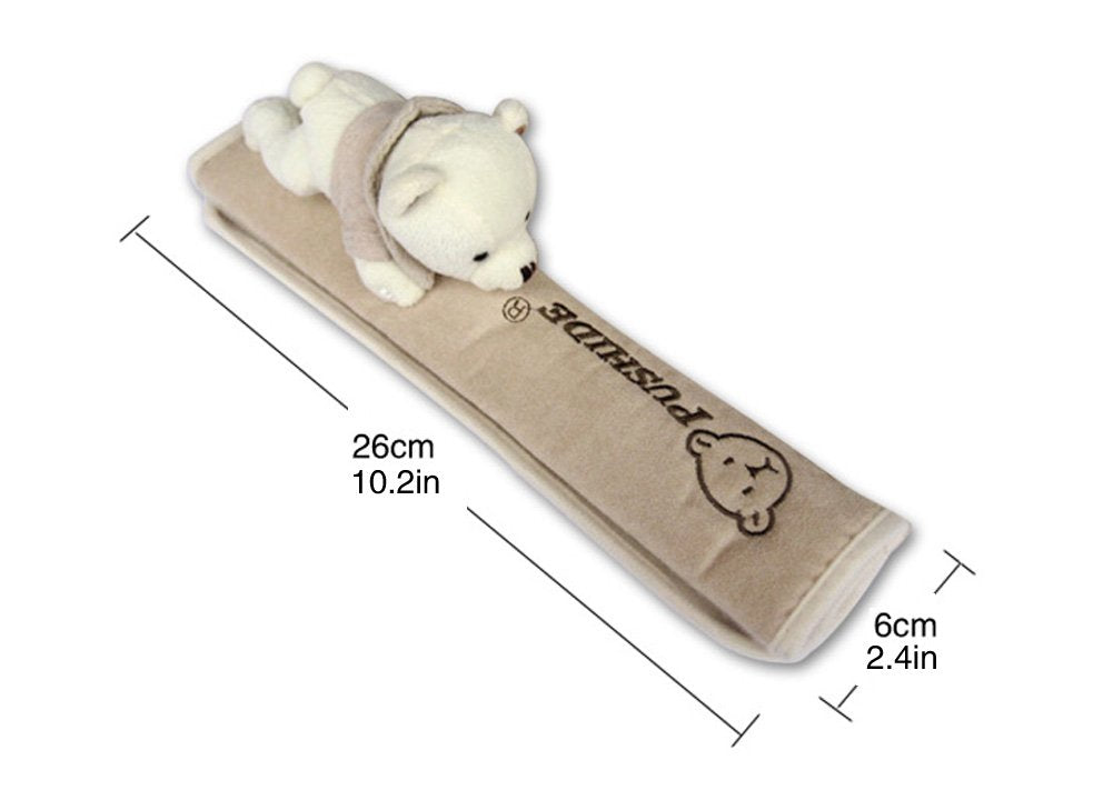 Tianmei 2Pcs Bear Doll Styling Faux Suede Car Seat Belt Strap Cover Shoulder Strap Pad (Beige Color)