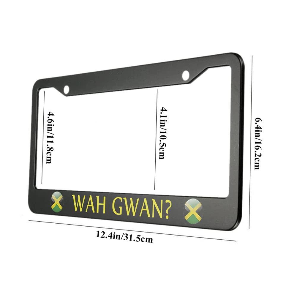 oFloral Wah Gwan Aluminum Alloy License Plate Frame Jamaica Flag Green Black and Thin Yellow Applicable to US Standard Car Metal