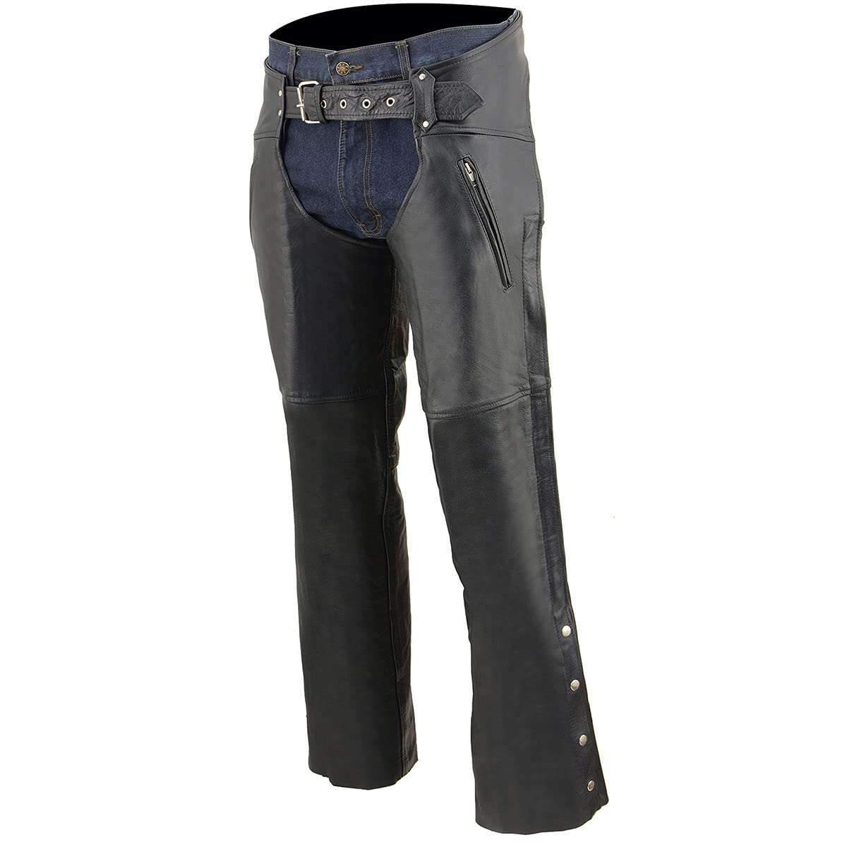 Milwaukee Leather Chaps for Men's Black Leather Dual Side Thigh Zipper Close Pockets Motorcycle Rider Chap- LKM5782 - X-Large